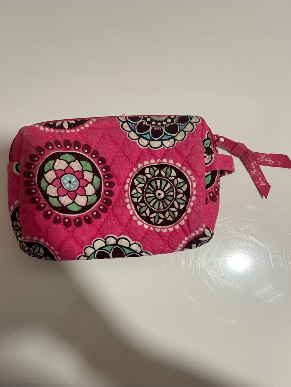 Vera Bradley Hot Pink Quilted Floral Medallion Cosmetic Pouch